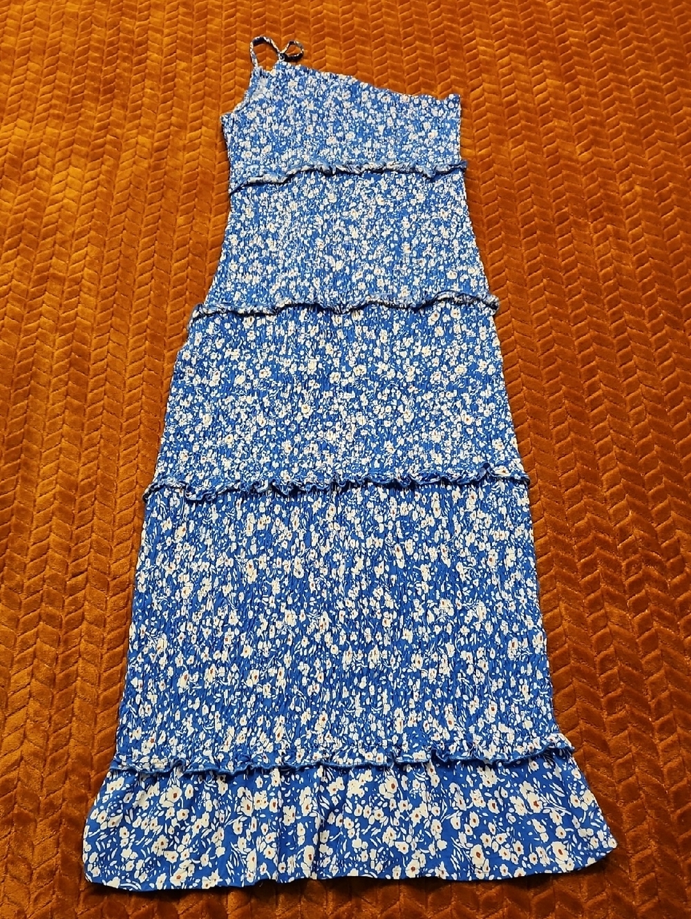 Women's Blue Floral Tiered Maxi Dress